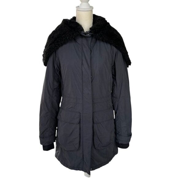 Athleta District Primaloft Faux Fur Hood Jacket Grey Black Size Small - Picture 7 of 15